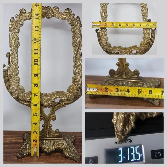 **$OLD**Vanity Makeup Mirror Pic Frame Antique MCM Brass Swivel 15" *No Mirror - Picture 10 of 10